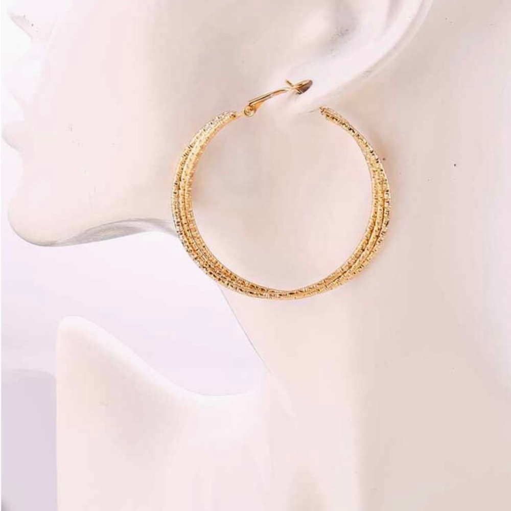 Textured Hoop Layerd Yellow Gold Metal earings
